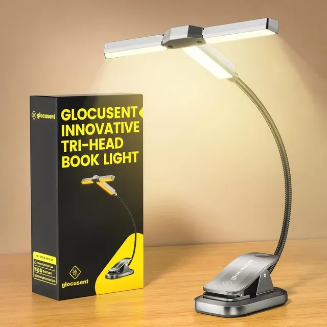 Glocusent Tri-head Clip On Book Light - our top pick