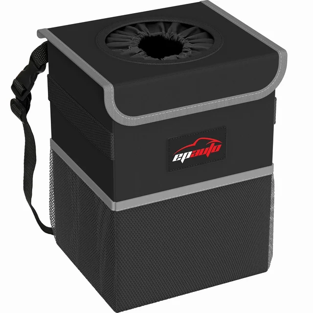 EPAuto Waterproof Car Trash Can with Lid and Pockets