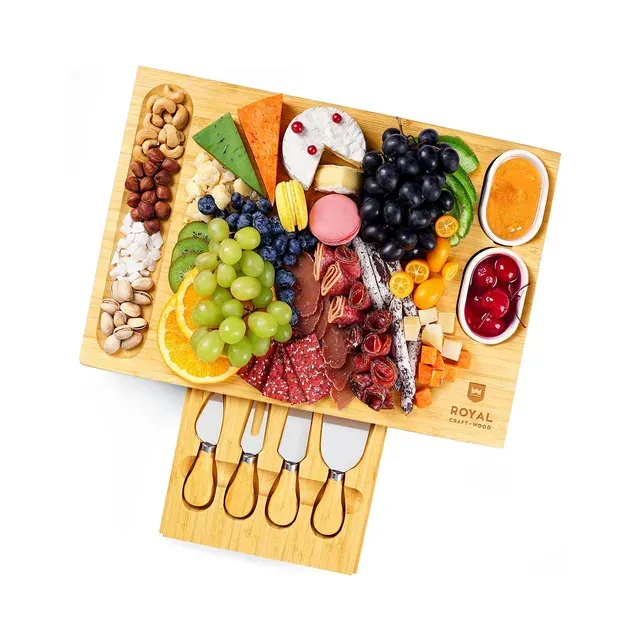 Royal Craft Wood Cheese Board Set with Knives, 16.5" x 11" - our top pick
