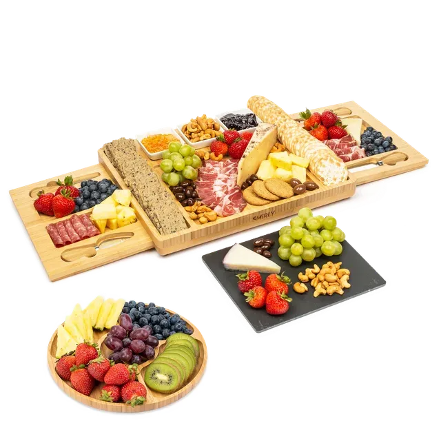 Smirly Bamboo 2-Drawer Charcuterie Board Set