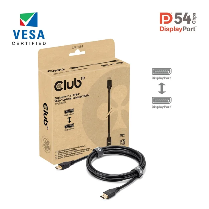 DisplayPort 2.1 DP54 VESA Certified Cable 3m (CAC-1093)