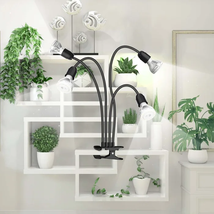 40W Adjustable 4-Head Clip-on LED Grow Light with Timer