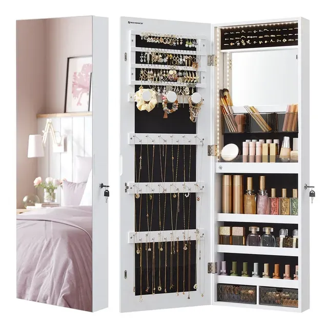 Songmics Hanging Jewelry Armoire with Mirror and LED