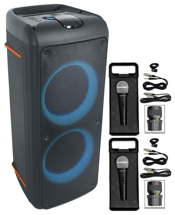 ROCK PARTY 9 Party Speaker Karaoke Bundle with 2 Microphones