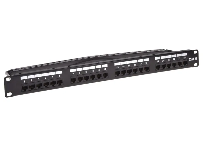 24-port Cat6 Unshielded UL Listed Patch Panel, 1U, 110/Dual IDC, with Wire Support Bar