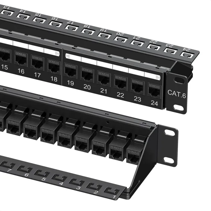 1U 24-Port UTP Cat 6 Ethernet Patch Panel with Inline Keystone