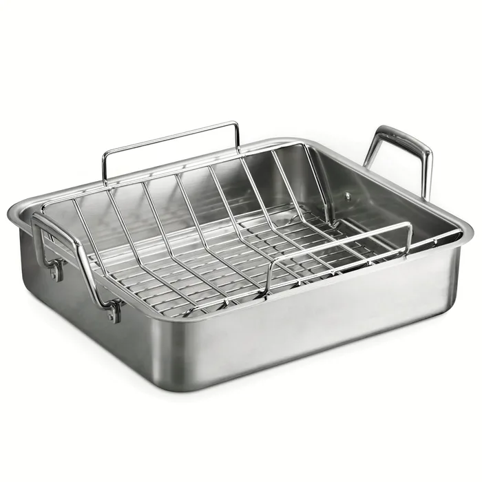 Tramontina Prima 16.5 in Stainless Steel Deep Roasting Pan with Basting Grill and V-Rack