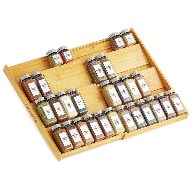 SpaceAid Bamboo 4 Tier Drawer Spice Organizer - our top pick