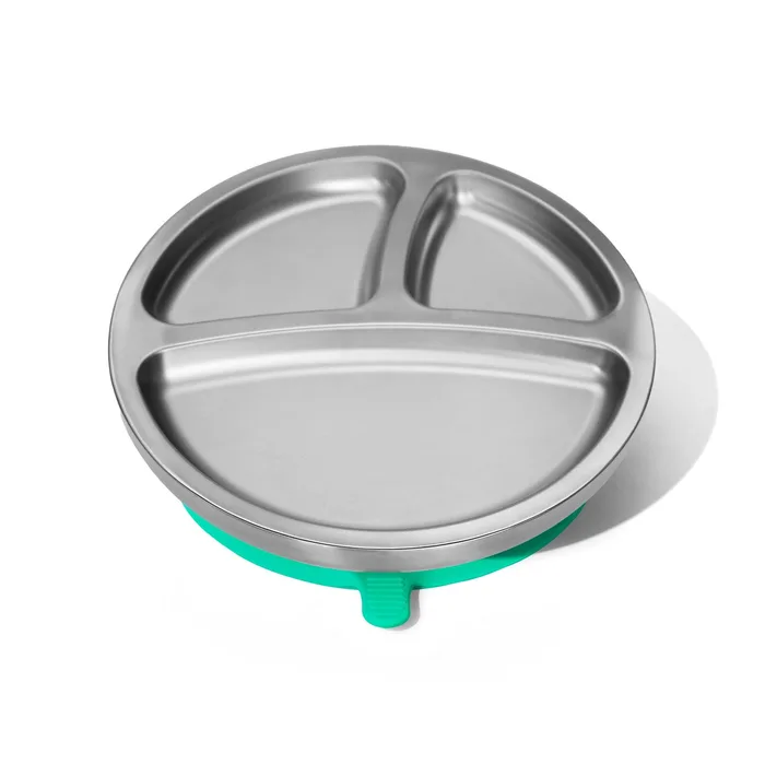 Baby Round Divided Plate, Stainless Steel & Silicone